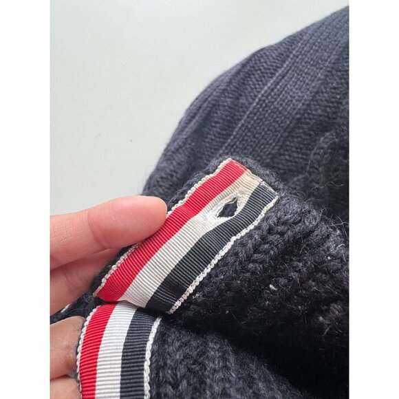THOM BROWNE Navy Aran Merino Wool Cable Knit Crew Neck Pullover Sweater, Size 5 - Picture 6 of 16